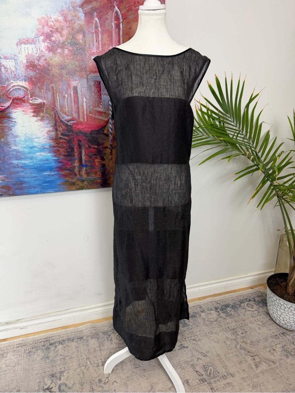 Marina Rinaldi Black Sheer-Stripe Maxi Dress
